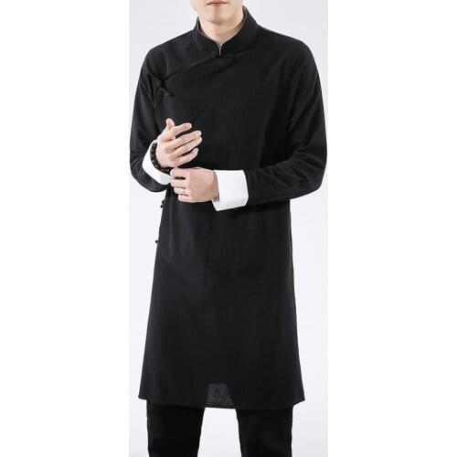Streetwear Thin Tang Suit Coat Men 2020 Mens Linen Jacket Black Long Coat Male Hanfu Chinese Style Robe Harujuku Wind Breaker