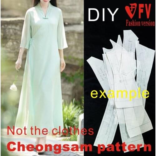 Improved Hanfu pattern side cardigan long Tang suit dress sewing drawings 1:1 pattern physical BQP-31