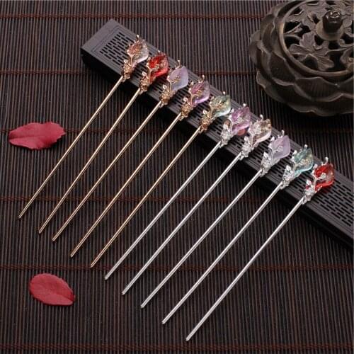 Vintage Chinese Style Hanfu Hair Stick Women Metal Glaze Hair Fork Hair Chopsticks Hairpin Woman Jewelry Hair Clip Accessories