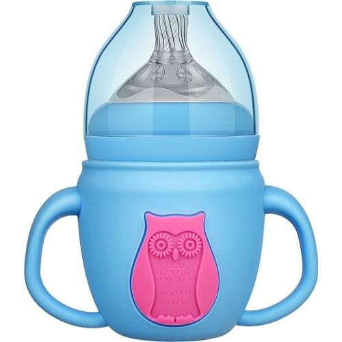 Explosion-Proof Glass Feeder Bottle Handle Silicone Case 240ml Wide Caliber Newborn Baby Bottle Baby Bottles Newborn