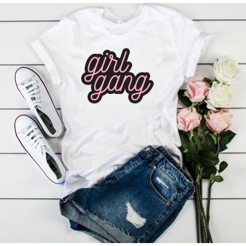 Women Girl Gang Power Letters Fashion Cute Ladies Graphic Top Tshirt Clothes T Tee Female Womens Shirt Clothing T-shirt
