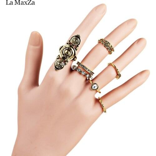 La MaxZa Retro Carved Ring Bohemian Ring Set Vintage Steampunk Gold Color Rings For Women Punk 8 Pcs/Set Jewelry Gift