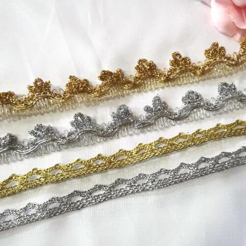 1Yard High Quality Lace Fabric Silver Ribbon Christmas Decor Gold Lace Material Trim Curtain Guipure Sewing Trimmings Dress VG43