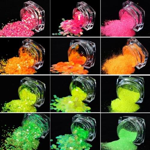 12 Boxes Shiny Nail Sequins Holographic Candy Color 3D Hexagon Glitter Design Symphony Nails Art DIY Polish Manicure Decoratio