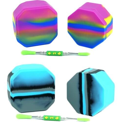 2pcs Silicone Container with Lid Wax Oil Container Storage Box + Metal Dab Tool Wax Taking Dabber Smoking Accessories