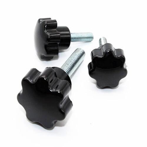 6Pcs M6 Black Color Bakelite Seven-Star Type Plum Flower Hand twist Screws Plastic Head Handle Carbon Steel Bolts 15-40mm Length