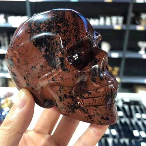 9.5-11cm Natural Crystal Red Obsidian Skull, Hand carving,Retro Home Decor, Art Collection, Reiki Healing Stone