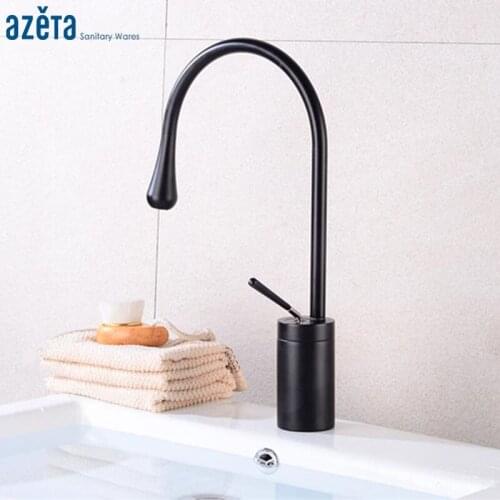 Azeta Free Shipping Kitchen Faucets Black Brass Kitchen Sink Mixer Tap Single Handle Deck Mounted Kitchen Faucet AT8608B