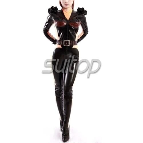 New design 100% nature latex catsuit Teddies Bodysuits for female rubber Black Suitop