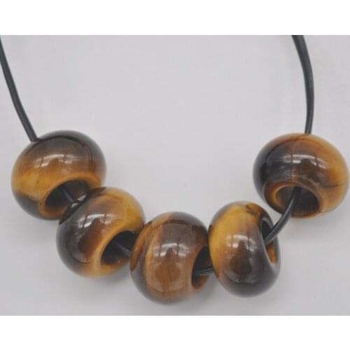 14MM Tigereye Big Hole Loose Beads Charms Fit Charms Jewelry For Woman Gift Bracelet Findings (5 pcs/lot) H178