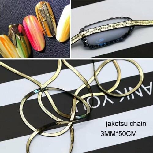2017 NEW Arrival Nail Art Decorations Nail Art Jewelry Material Drilling Metal Gold/Black Metal Simple Jakotsu Chain 3MM*50CM