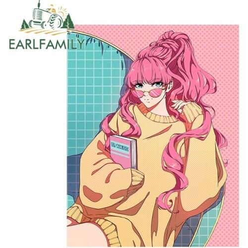 EARLFAMILY 13cm x 9.9m for Pink Hair Girl Vinyl Car Stickers Fine Windshield Creative Waterproof Decal for All Types of Vehicles