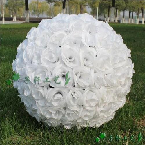 Elegant 10 pcs* 25cm 10" White Artificial Rose Silk Flower Ball Hanging Kissing Balls Ball For Wedding Party Decoration Supplies