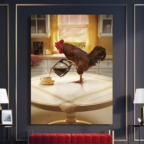 Canvas Painting Home Chicken Making Coffee Decor Animal Picture Modern Printed Modular Poster For Living Room Wall Art No Frame
