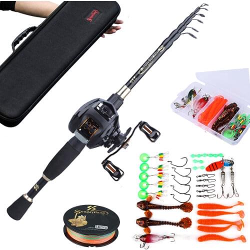 Sougayilang Portable Travel Fishing Combo 1.8-2.4m Casting Fishing Rod and 18+1bb Reel Combo Fishing Line Lures Bag Accessories