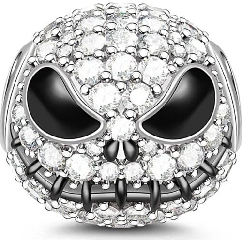 Jack Skull Silver Plated Beads Charm for Halloween With Cubic Zircon Bracelets Bangle Nightmare Before Christmas Fashion Jewelry