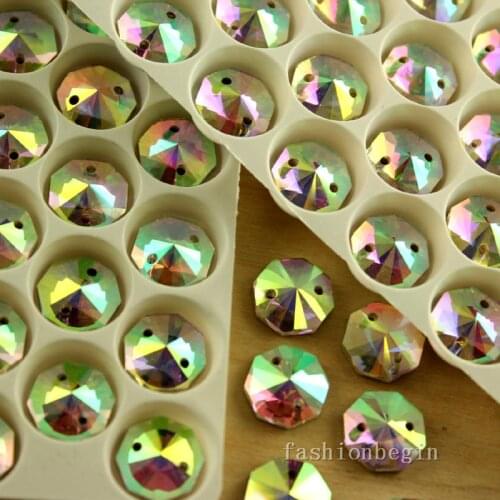 All Sizes Crystal AB Color Round Octagon Sew On Rhinestones Flatback 2 Holes Silver Sewing Crystal for Evening Dress DIY