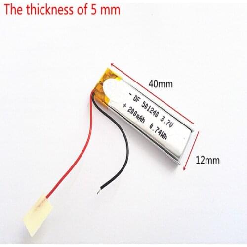 3.7V 200mAh 501240 Lithium Polymer Li-Po li ion Rechargeable Battery cells For Mp3 MP4 MP5 GPS mobile bluetooth
