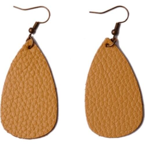 Fashion Water Drop Dangle Earring New Color Leaves Genuine Leather Earrings For Women Female Charm Statement Jewelry Wholesale