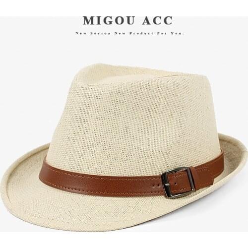 Summer Hats for Men Beach Hat Vintage Short Brim Straw Sun Hats with Belt Male Fedoras Panama Hat