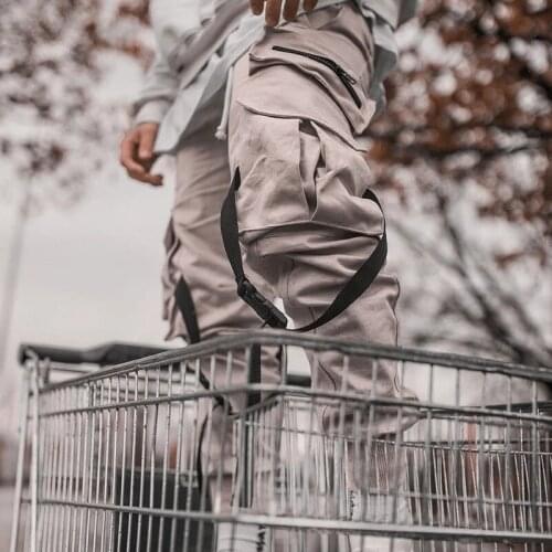 2021 Mens sports overalls spring and autumn new style exercise casual multi-pocket hip-hop high street trousers