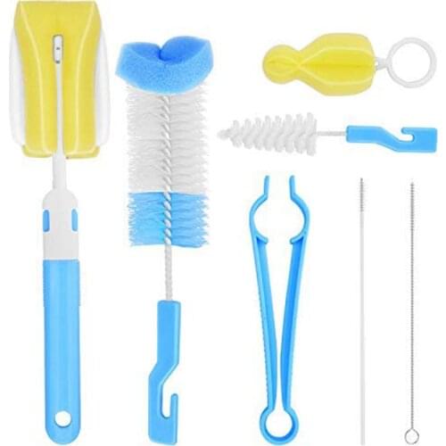 7Pcs Baby Bottle Brush Cleaner Set Children Nipple 360-degree Rotating Clean Sponge Spout Cup Brush Kit Bottle Clean Tool