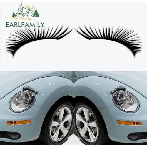 EARLFAMILY 13cm x 5.7cm Personality Car Sticker for Fake Thick Eyelashes Vinyl Waterproof Decals for Beetle JDM RV Decoration