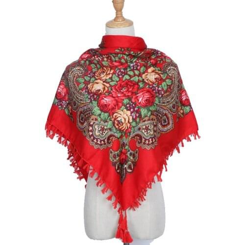 New Winter Warm Print Cotton Russian Scarf For Women And Girls Luxury Bandana Square 90cmX90cm Soft Head Scarves Dropshipping