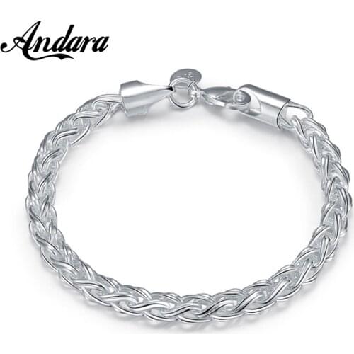 New 925 Sterling Silver Bracelet Fishbone Bracelet Woman & Mens Jewelry Gift