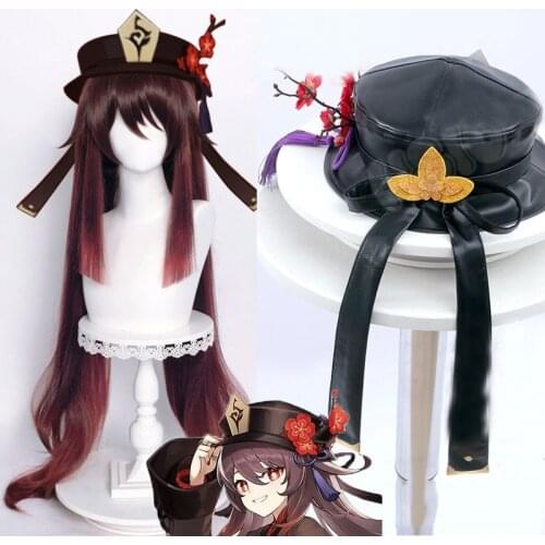 New Anime Genshin Impact Hu Tao wig Cosplay Hat PU Cap Headwear Halloween Christmas Costume Prop wig Cosplay One size