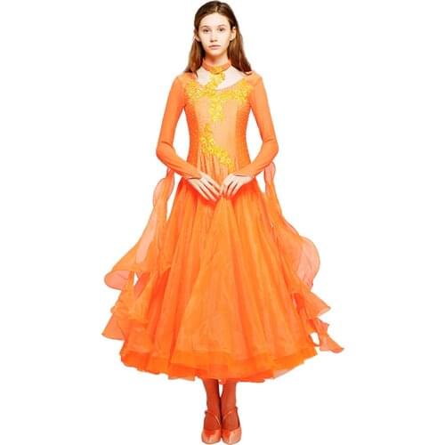 Orange ballroom dance competition dresses fringe standard ballroom dress standard dance dresses dance wear ballroom waltz dress