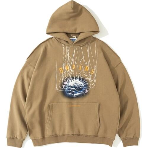 Unisex Autumn Oversize Black Brown Pullover Hoodies Men Control Print Couple Hoodie Sweatshirt Tops худи оверсайз