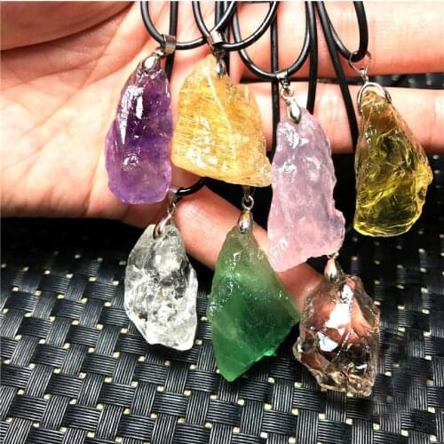 Natural rough stone pendant amethyst citrine fluorite quartz crystal pendant raw gemstone specimen necklace healing crystals