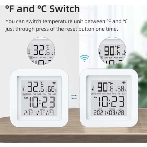 Tuya Smart WIFI Temperature and Humidity Sensor LCD Digital Hygrometer Smart Home Alarm Clock Display Date and Time