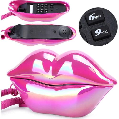 Telefono fijo Red Electroplating Fashionable Lip Telephone Flocking Retro Sexy Home Phone Decoration Gift telefono inalambrico