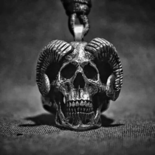 Unique Mens Devil Satan Goat 316L Stainless Steel Pendant Charm Death Horned Skull Necklace Punk Jewelry