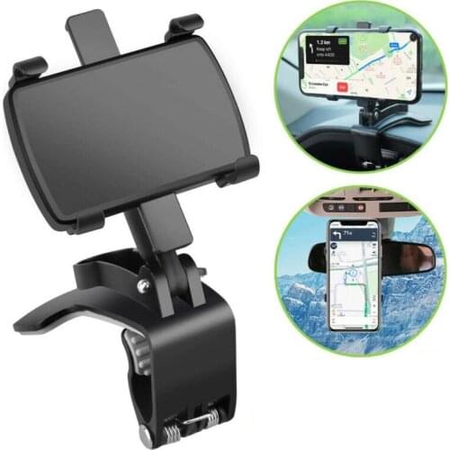 Universal Rotating Car Phone Holder Clip on Dashbord Rearview Mirror Cellphone Mount Bracket GPS Support For iPhone 12 Samsung