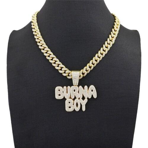 Punk Letter Bruna Boy Necklace & Pendant Shiny Ice Out Choker Necklace With Cuban Chain Hip Hop Jewelry For Men