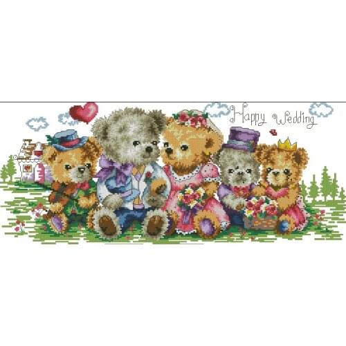 High Quality Gold Collection Counted Cross Stitch Kit Happy Wedding Teddy Bear Family Gathering Group A row of Love