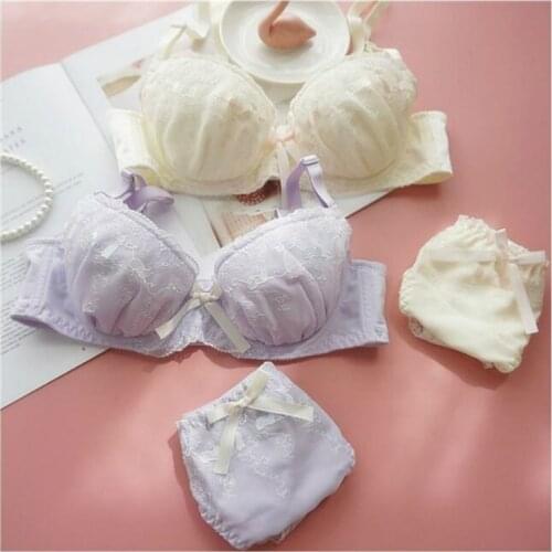 Japanese Sexy Bra and Underwear Set for Women Girls Intimate Plus Size Lingerie Embroidery Push Up Bra and Panty 2 Piece Yellow