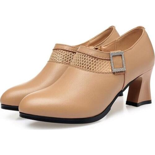 ZXRYXGS Top Cowhide Rhinestones Deep Mouth Women Leather Shoes High Heels 2020 Plus Size Fashion Elegant Woman High Heeled Shoes