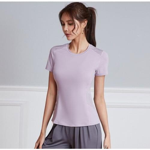 Women Sports Gym Yoga Shirts Short Sleeve Quick Dry Running Workout T-shirt Breathable Mesh Fitness Training Sportswear Top