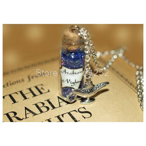 12pcs Arabian Nights Necklace Aladdin, Mystical Power glass Bottle Necklace with Genie of the Lamp Charm necklace