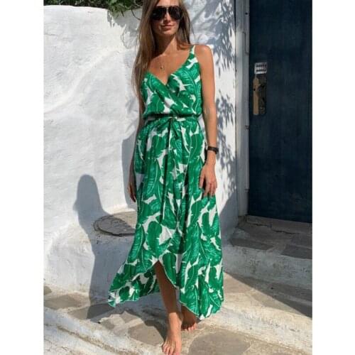 2020 Summer Floral Boho Maxi Dress Women Sleeveless V Neck Split Casual Loose Party Beach Dress Sundress
