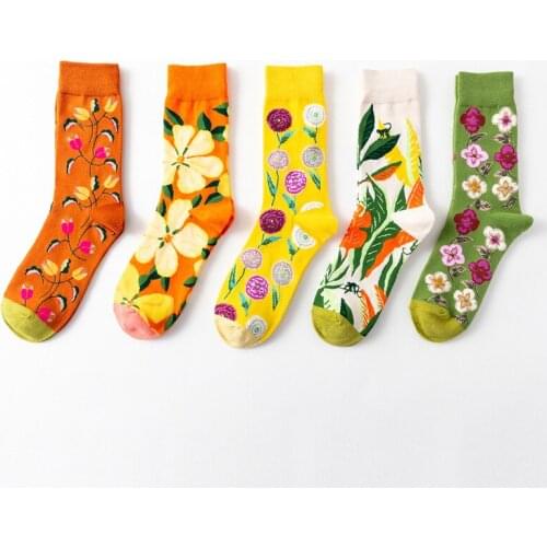 Woman Folower Print Cartoon Crew Socks 3 Pair Lot Autumn Winter Cotton Creative Colorful Hip Pop Sock Novelty Gift Socks