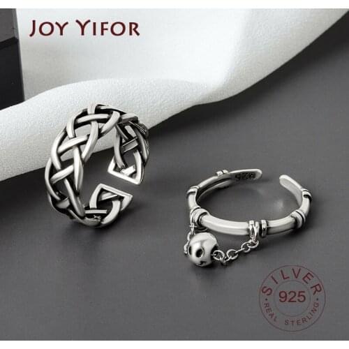 925 Sterling Silver rings for women chain tassel round Simple Minimalist Open Adjustable Finger Rings Fashion Band Female Bijoux