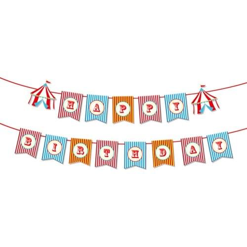Cartoon Circus Birthday Banner Happy Birthday Balloons Cake Topper Baby Shower Birthday Party Decor Hanging Bunting Kids Favors