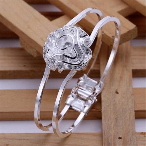 New trend silver color fashion beautiful women simple personality roses Flower bracelet classic models silver jewelry