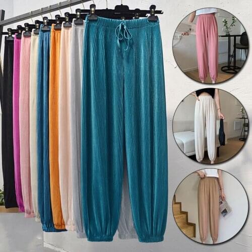 Casual Style Mid Waist Pants Women 2021 Spring Summer New Elastic Waist Solid Basic Retro Loose Womens Harem Pants Trousers