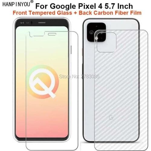 For Google Pixel 4 5.7" 1 Set = Soft Back Carbon Fiber Film + Ultra Thin Clear Premium Tempered Glass Front Screen Protector